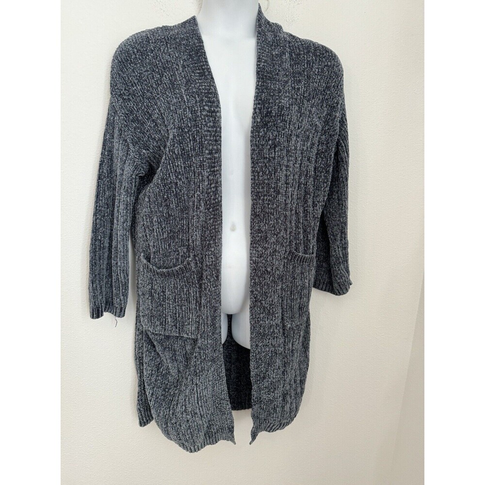 Mystree Open Cardigan Women's Size L Teal Chenille Sweater Long line Pockets
